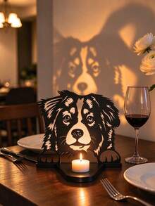 1PC New Black Minimalist Dog Projection Candle Holder (Candle Not Included) Hollow Dog Silhouette Ornament, Place Candle To Project Dog Shadow, Home Decor For Dog Lovers, Holiday Gift For Pet Enthusiasts - Multicolor - View 4