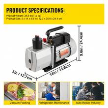 مضخة تفريغ احترافية بمروحة دوارة ثن ائية المرحلة، 8 CFM، 15 ميكرون، 3/4 حصان - 8CFM1HP - مشاهدة 7