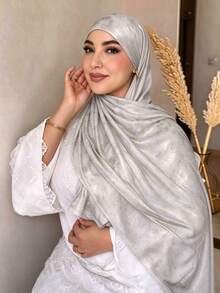 1 buah Jilbab Wanita Berkilau Metalik dengan Gradien Warna, Jilbab Lembut dari Kasmir Imitasi, Selendang Elegan dengan Motif Marmer Abu-abu, Cocok untuk Jubah, Pakaian Sehari-hari dan Pesta di Musim Gugur/Dingin - MultiWarna - View 1