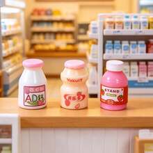 Pink Miniature AD Calcium-Shaped Beverage Bottle Resin Figurine, Micro Landscape Desktop Decoration, Ornament, Photography Prop, Dollhouse Accessory, Handmade DIY, Anime Scene, Home Decor, Desktop Decoration, Photography Prop - Multicolor - View 3
