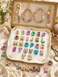 10/26/60/100pcs Gold Acrylic Large Hole Letter Beads Assortment, Keychain, Phone Charm DIY Handmade Accessories, Suitable For Multiple Occasions, Essential Creative Handmade DIY Material (Not A Children's Toy, For Adult Use As Accessories And Decoration Only) - Gold - View 6
