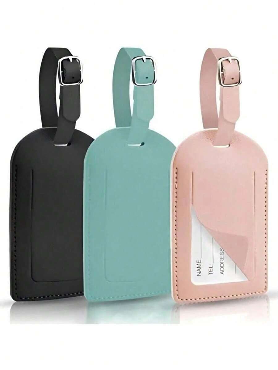 3pcs PU Leather Luggage Tags, Writable & Adjustable, Suitable For Backpacks, Airline Luggage, Mother's Day Gift, Travel Essentials, Father's Day Gift, Travel Must-Haves, Cruise Essentials - View 1