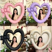 Bow Hollow Heart Photo Frame Foil Balloon, Available In Purple, Cream, Black, Caramel And Pink, Ins Style Decor Prop For Engagement, Wedding, Birthday Party Photo Backdrop - Multicolor - View 2