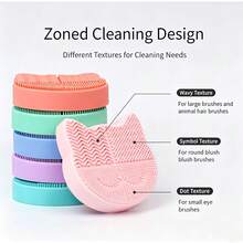1pc Cat Shaped Silicone Makeup Brush Cleaning Storage Box, 2 In 1 Makeup Brush Cleaner Mat & Organizer Holder, Multifunctional Cosmetic Brush Washing Tool - 2-in-1 Makeup Brush Cleaner & Storage Stand - View 3