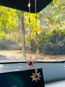Creative Car Hanging Ornament, Moon And Star Chain Delicate Small Car Rearview Mirror Decorative Pendant, Car Rearview Mirror Hanging Ornament, Women's Car Decoration - A - View 7