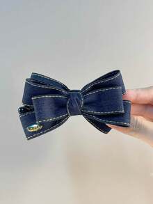 1pc Autumn Denim Bow Banana Clip Hair Clip For High Ponytail Bun, Volumizing Hair Accessory, Fashionable Versatile Women's Hair Clip, Holiday Decoration For Christmas, Halloween, New Year - Multicolor - View 6