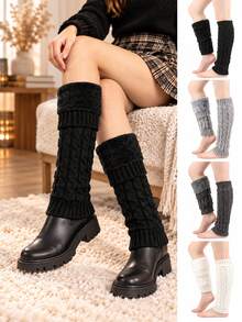 Thickened Knitted Floral Pattern Leg Warmers, Warm And Comfortable, Suitable For Matching With Boots, Women's Winter Warm Leg Warmers - Multicolor - View 1