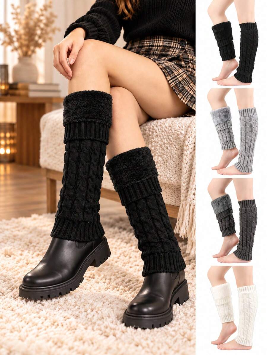 Thickened Knitted Floral Pattern Leg Warmers, Warm And Comfortable, Suitable For Matching With Boots, Women's Winter Warm Leg Warmers - Multicolor - View 1