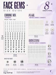 2/4/6/8 Sheets Self Adhesive Pearl Stickers,Shynek Hair Pearls Stick On Pearls For Hair, Face, Makeup, Eye,Nail, Crafts, Wedding Decor, Assorted Sizes - Multicolor - View 11