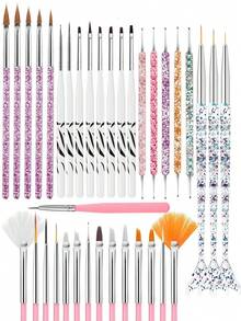 36pcs Nail Art Brushes Set - For Line, Striping, Dotting, Silicone Tools, 3D Gel Pen, Acrylic Design Nail Art Brushes - Multicolor - View 1