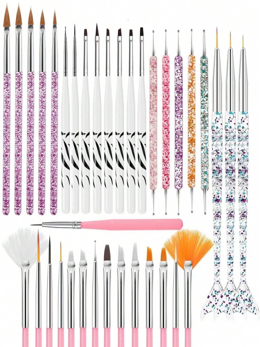 36pcs Nail Art Brushes Set - For Line, Striping, Dotting, Silicone Tools, 3D Gel Pen, Acrylic Design Nail Art Brushes - Multicolor - View 1