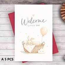 1/3/5 Pcs Cute Sleeping Bunny Greeting Cardgreeting Card, For Welcome To The World Celebrations And Baby Shower Gift Messages Greeting Card - Multicolor - View 18