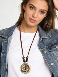 1pc Vintage Distressed Spiral Alloy Pendant Necklace, Fashion Necklace For Daily Wear, Suitable For Men And Women - Velvet Rope - View 3