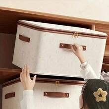Hộp lưu trữ vải lanh gấp gọn có nắp khóa kéo & tay cầm giả da, thùng lưu trữ xếp chồng dung tích lớn có thể thu gọn cho quần áo, chăn, bộ ga giường, đồ chơi, sách, tủ quần áo, dưới gầm giường, phòng ngủ, ký túc xá - Nhiều màu - Xem 15