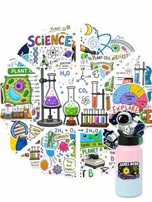 50 Buah Stiker Eksperimen Sains PP, Gaya Kartun Sains Populer yang Menyenangkan untuk Anak-Anak, Termasuk Mikroskop, Dinosaurus, Sel Tumbuhan, Teleskop, Unsur Struktur Atom, Untuk Kolase Jurnal, Botol Minum, Buku Catatan, Kotak Penyimpanan, Dekorasi Kerajinan DIY - MultiWarna - View 2