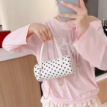 1pc Polka Dot Cylinder Bag Women's New Fabric Handbag With Detachable Metal Chain Crossbody Strap, Minimalist Commute And Date - Multicolor - View 5