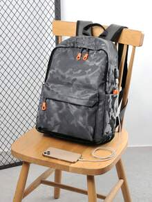 BEIQIANDAI 1pc PU Camouflage Backpack For Men, Large Capacity Laptop Bag With Breathable Shoulder Straps, Commuter Travel Student School Bag With Luggage Strap - Backpack - View 2
