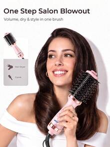 HYUNDAI 2-In-1 Titanium Alloy Blowout Brush | Anti-Frizz Blowout Brush For Dry & Straight Hair | Volumizing Hot Air Styling Tool Suitable For All Hair Types | Oval Barrel - Pink - View 3