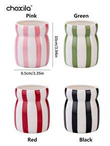 choxila 1pc Decorative Vertical Striped Ceramic Storage Rack, Glossy Hand-Painted Tableware Organizer Basket, Suitable For Kitchen Countertop, Dining Room, Home Decor - Multicolor - View 5
