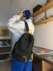 Mochila casual para hombre + Mochila de día ligera básica + Correas de hombro ajustables + Viajes de fin de semana en el campus + Detalle de cordón de nylon suave con contraste - Multicolor - Ver 3