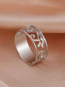 LIKGREAT 1pc Ancient Egyptian Horus Eye Ankh Symbol Hollow Wide Band Ring, Stainless Steel Unisex Amulet Finger Ring, Daily Accessory Gift - Fashion Series - View 3