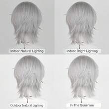 Synthetic Men Short Straight Grey Wigs With Bangs Anime Game Cosplay Wig Fluffy Heat Resistan For Daily Party - Grey - View 9