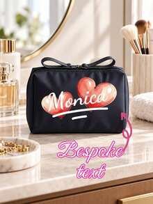 Personalized Name Heart Print Makeup Bag, Customized Text Multi-Pocket Cosmetic Storage Bag, Portable Travel Toiletry Organizer, Women's Christmas Birthday Gift, Best Christmas Gift, New Year Greeting Gift - Multicolor - View 14