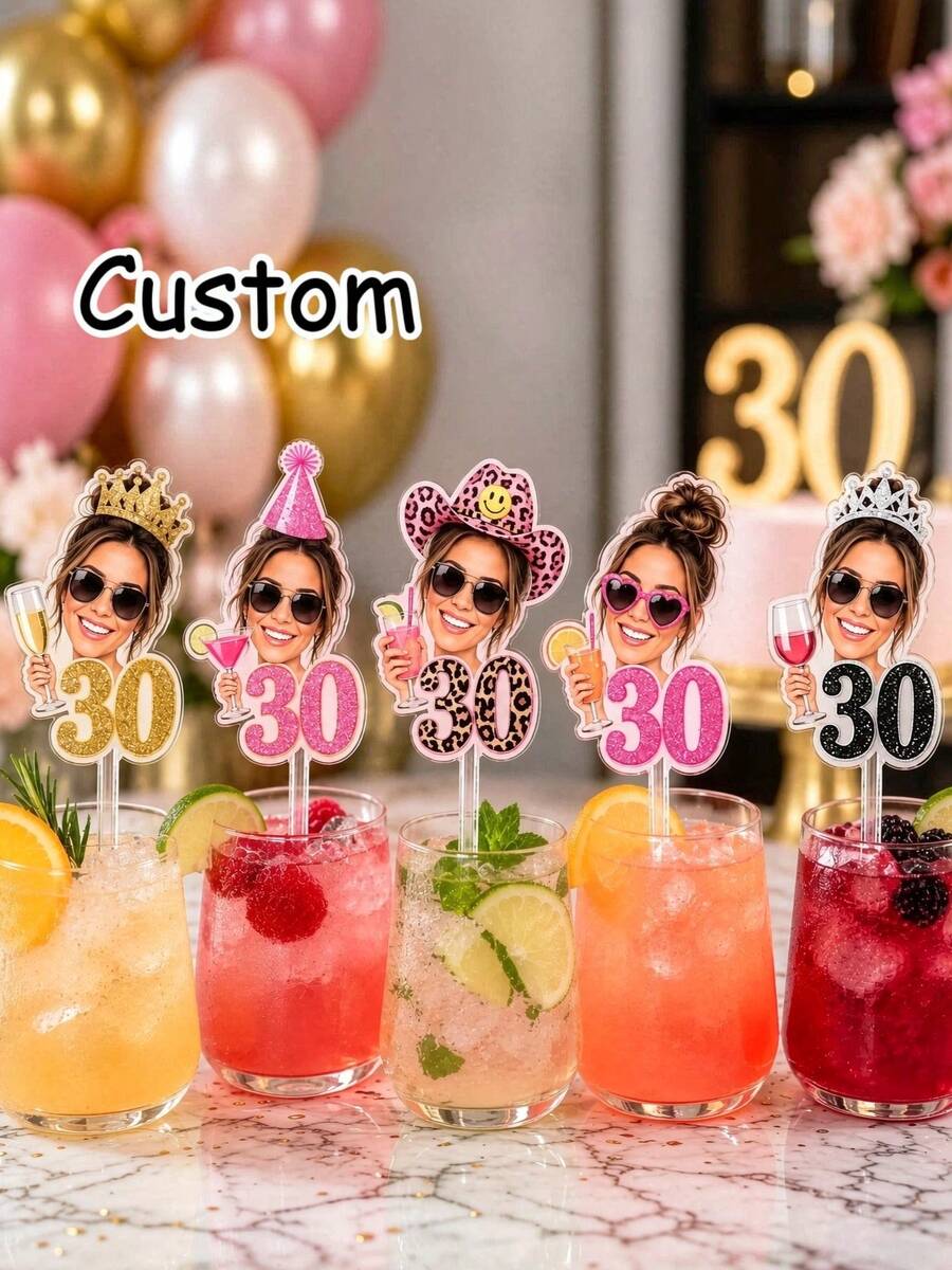 10/30/50/100pcs Customized Photo Wedding Personalized Letter Stir Sticks | Party Decoration, Transparent Acrylic Letter Customized Acrylic Stir Sticks - Multicolor - View 1