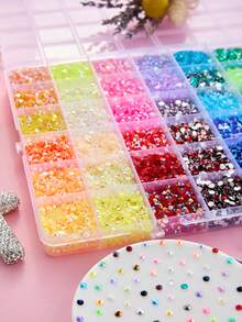 Colorful Set 1 Box - 60 Colors Flat Back Resin Rhinestones, 3mm Multi-Color Round Jelly Rhinestone Gems, Comes With Tweezers, Wax Pencil, Diamond Tray And Spoon, Perfect For Nail Art, Diamond Painting, Clothing Decoration, Also A Great Birthday Gift For Women - Multicolor - View 7