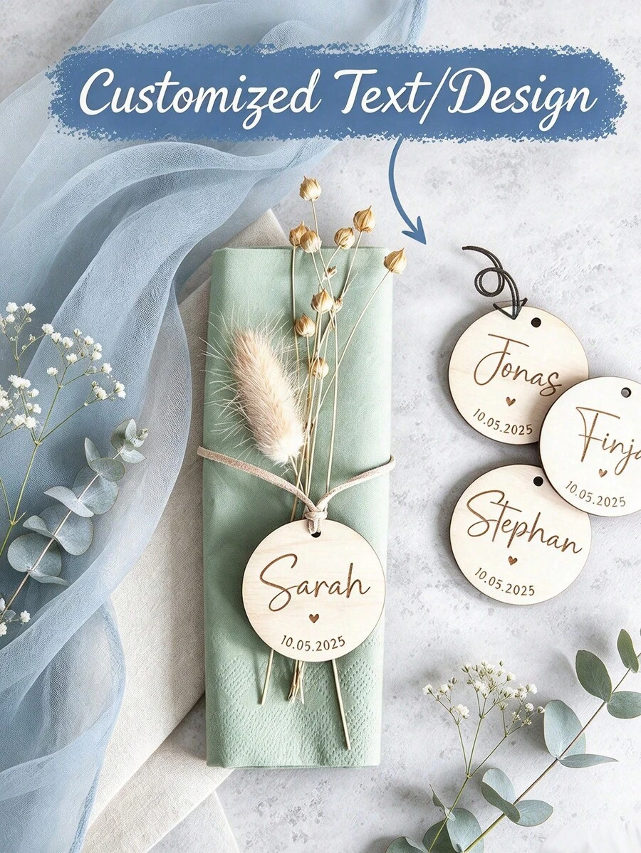 Personalized Customized Wooden Wedding Seat Card Name Tag-Guest Gift Name Tag-Carved Pendant, Suitable For Weddings, Baptisms, Communions, Confirmations, Celebrations, And Conferences Customizable Bookmarks And Wooden Name Tags - Multicolor - View 1