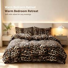 Leopard Print Milk Plush Duvet Cover Set, Soft Fluffy Plush Bedding Set, Envelope Pillowcase, 3 Pieces (Excluding Comforter And Pillow Inserts) - Leopard Print - View 3