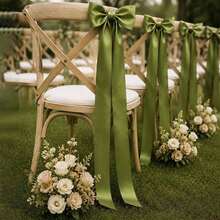 20pcs/Set Romantic Wedding Chair Back Ribbon Decor (Bow Needs To Be Tied Manually), Pre-Tied Ribbon Chair Back Decoration, Elegant Wedding Ceremony - Multicolor - View 8