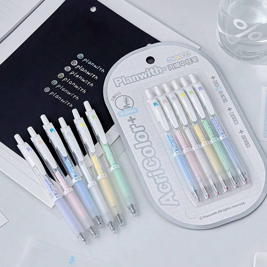 6pcs Acrylic Neutral Pens DIY Colorful Painting & Writing Pens Retractable - Multiple Styles - View 1