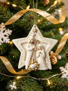 2D Flat 1/2pcs Star Christmas Manger Decoration, Christmas Tree Holiday Ornament, Holiday Home Decor, Suitable For Christmas Tree, Home, Party, Window Display, Star-Shaped Holy Family Design, Christmas Gift For Family And Friends - Multicolor - View 3