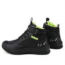 New Men's Casual Motorcycle Boots, Suitable For Combat, Fashionable Motorcycle Shoes, Riding Shoes, With Rotating Buckle, PU Upper Motorcycle Shoes - Black and Green - View 5