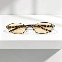 1PC New European & American Oval Small Frame High-End Narrow Frame Glasses, Hong Kong Style Metal Oval Retro Fashion Men's Glasses - Multicolor - View 7