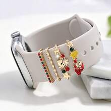 4pcs Christmas Theme Watch Band Decorative Studs Cute Santa Claus Snowflake Metal Accessories Suitable For All 22MM Watch Bands DIY Decoration Buckle - Gold - View 3