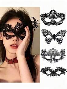 1pc Lace Face Mask, Sexy Black Lace Embroidered Eye Mask, Cosplay Prop Suitable For Halloween Masquerade Ball - Multicolor - View 1