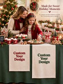 Personalized Christmas Embroidered Canvas Banner, Customizable With Your Logo And Text, Suitable For Room Decor, Home Decor, Bar Tablecloth, Market, Craft Fair And Small Business Brand Promotion, Fashionable And Beautiful, Perfect As Birthday Gift, Holiday Gift, Christmas Gift - Multicolor - View 6