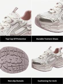 CAMEL CROWN Women's Running Shoes, Shock-Absorbing Athletic Shoes, Lightweight & Comfortable, Retro Jogging Shoes, Anti-Slip & Shock-Absorbing - Rice/Gold/Flour - View 6