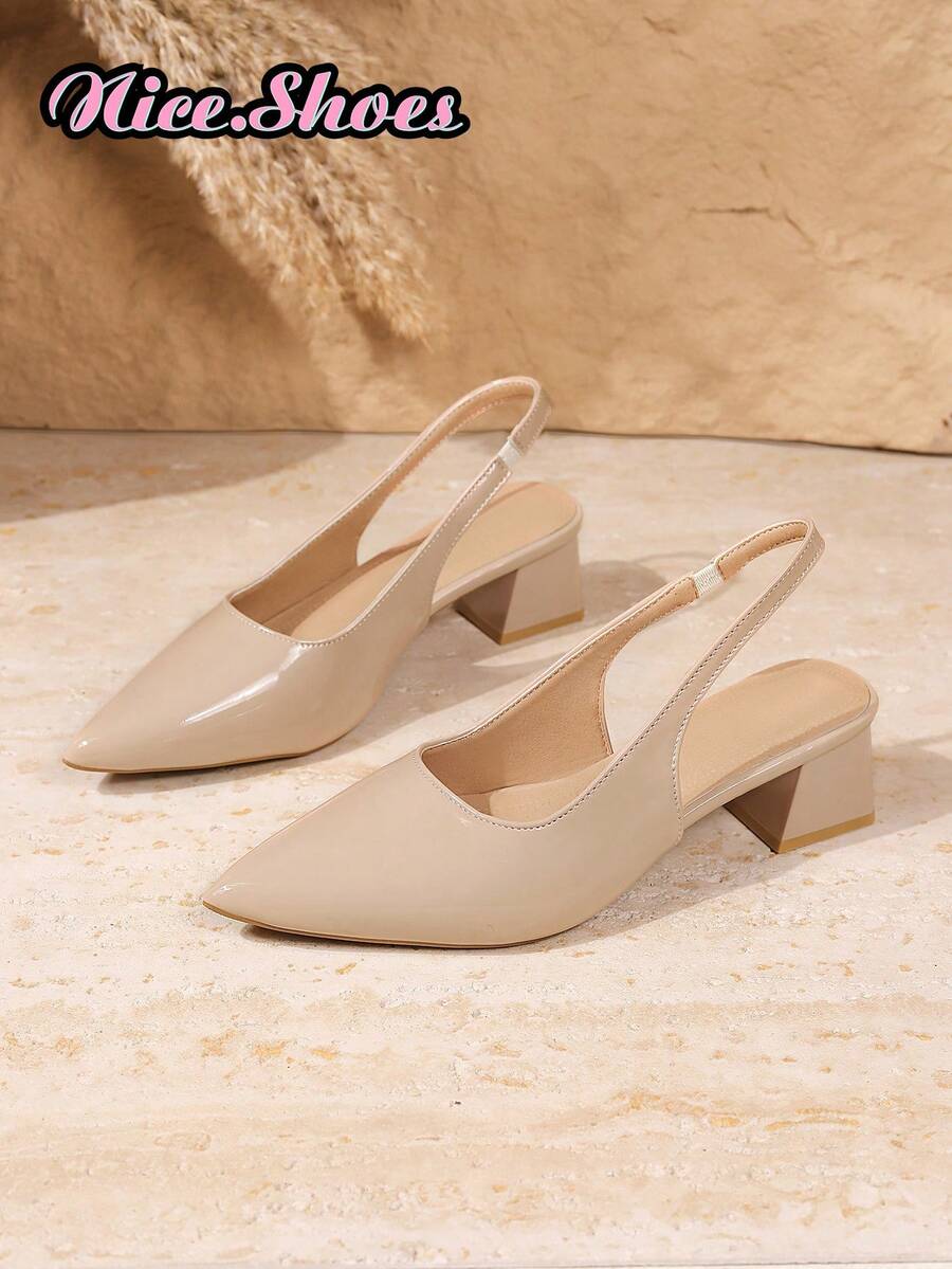 Women's Pointed Toe Slingback High Heel Sandals With Metal Horsebit Buckle, Adjustable Back Strap, Elegant Daily Commute And Date High Heel Pumps - Beige - View 1