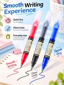 5/6pcs 0.5mm Quick-Dry Liquid Ink Ballpoint Pens, Red/Black/Blue Optional, Smooth Writing Neutral Pens, Transparent Visible Barrel, Protective Cap Design, Suitable For Student Learning, Office, Exams, Journaling And Daily Writing Stationery Supplies. - Sets - View 5