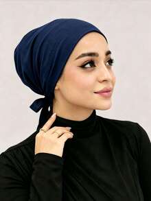 CONFLASS 1PC Women's Fashion Solid Color Elastic Tie Headwrap Scarf Bandana Headscarf For Daily Wear - 01-black - View 10
