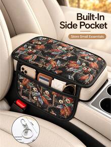 Bohemian Style Polyester Car Armrest Cover, Geometric Print And Checkerboard Pattern, Thickened Center Console Armrest Pad With Side Storage Pocket, Easy Install Armrest Protector, Suitable For Cars, SUVs, Sedans, Perfect For Driving, Road Trips, Daily Commute, Autumn/Winter Travel - Multicolor - View 11