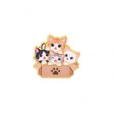 Cartoon Cats Enamel Brooch, Lovely Kittens In Cardboard Box Pin, Paw Pattern Decorative For Backpack Jacket Hat, Cute Gift For Cat Lovers - Multicolor - View 14