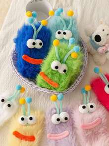 1 Pair Cute Monster Plush Socks, Women's Fluffy Warm Mid-Calf Socks, Fun 3D Eyeball & Antler Design, Soft Comfortable Winter Sleep Socks, Hand Washable, Cold Weather Home Warm Socks, Couple Gift Accessory - Multiple Styles - View 1