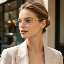 1 Pair Unisex Metal Rimless Hollow Square Y2K Fashion Non-Prescription Glasses, Designer Style, Suitable For Fashion Outfits, Party Gatherings, Computer Work, Daily Decorative Wear - Clear - View 7