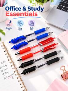 5/6pcs Retractable Gel Pens, Red Black Blue 3-Color Combination, Smooth Writing Soft Rubber Non-Slip Grip, Transparent Barrel Design, Portable Clickable Signature Pens, Suitable For Students Learning, Office, Exams, Note-Taking And Daily Writing Stationery Supplies - Sets - View 4