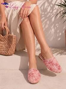 LangMoon Ashlee LangMoon 2026 Elegant 3D Pink Rose Closed Toe Mule Slippers, Gradient Mesh Rose Design Flat Slippers, Elegant Romantic Style All-Season Daily Versatile Elegant Shoes - Baby Pink - View 3