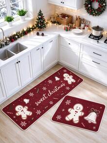 1 buah, Manusia Salju Natal, Daun Holly Hijau, Buah Beri Merah, Kepingan Salju Putih, Latar Belakang Merah, Keset Dekoratif Musiman, Desain Liburan, Dekorasi Natal, Hadiah Natal Sempurna, Sempurna untuk Perayaan Natal dan Tahun Baru, Karpet Dapur, Keset Dapur, Karpet Pintu, Keset Kecil, Karpet, Keset Panjang, Keset Lantai, Dekorasi Rumah - MultiWarna - View 2